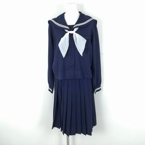 1円 セーラー服 スカート スカーフ 上下3点セット 指定 3L 大きいサイズ 冬物 白2本線 女子 学生服 中学 高校 紺 制服 中古 ランクC NA1142の画像1