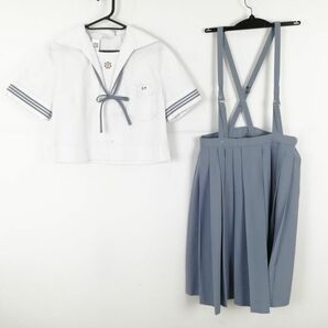 1円 セーラー服 スカート 紐タイ 上下3点セット 大きいサイズ 夏物 女子 学生服 熊本玉名中学 白 制服 中古 ランクC NA1081の画像1