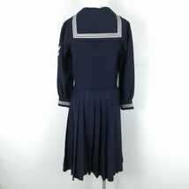 1円 セーラー服 スカート スカーフ 上下3点セット France 冬物 白3本線 女子 学生服 神奈川聖和学院 紺 制服 中古 ランクC NA1181_画像2