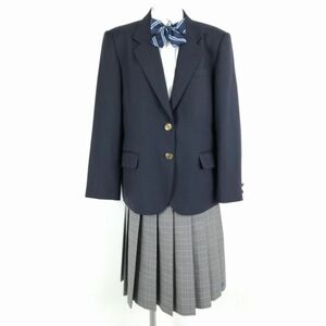 1 иен блейзер проверка юбка лента верх и низ 4 позиций комплект указание 165B большой размер Fuji яхта зима предмет женщина Osaka цветок . средняя школа темно-синий б/у разряд B NA1481
