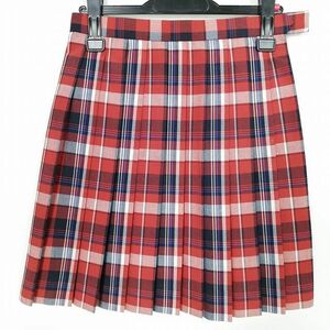 1円 スクールスカート 夏物 w63-丈48 チェック 中学 高校 プリーツ 学生服 制服 女子 中古 IN5525