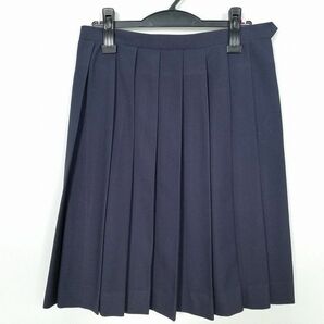 1円 スクールスカート 大きいサイズ 冬物 w72-丈59 紺 中学 高校 プリーツ 学生服 制服 女子 中古 IN5685の画像1