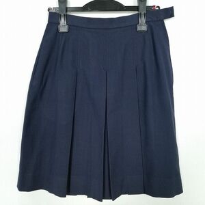 1円 スクールスカート 冬物 w63-丈55 紺 中学 高校 プリーツ 学生服 制服 女子 中古 IN5681