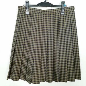 1円 スクールスカート 大きいサイズ 冬物 w78-丈58 チェック 大阪茨木西高校 プリーツ 学生服 制服 女子 中古 IN5659