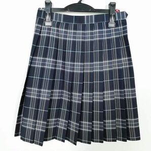 1円 スクールスカート 冬物 w63-丈53 チェック 中学 高校 プリーツ 学生服 制服 女子 中古 IN5624の画像1