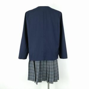 1円 イートン チェックスカート リボン 上下4点セット 175AB 大きいサイズ 冬物 女子 学生服 埼玉鷲宮東中学 紺 制服 中古 ランクC NA0646の画像2