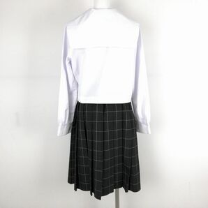 1円 セーラー服 チェックスカート スカーフ 上下3点セット 中間服 白3本線 女子 学生服 兵庫城乾中学 白 制服 中古 ランクB NA1097の画像2