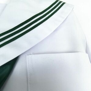1円 セーラー服 スカート スカーフ 上下3点セット 中間服 緑3本線 女子 学生服 中学 高校 白 制服 中古 ランクC NA1070の画像5