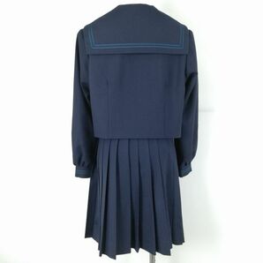 1円 セーラー服 スカート スカーフ 上下3点セット 160B カンコー 冬物 青2本線 女子 学生服 中学 高校 紺 制服 中古 ランクC NA0704の画像2