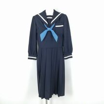 1円 セーラー服 ジャンパースカート スカーフ 上下3点セット 冬物 白1本線 女子 学生服 中学 高校 紺 制服 中古 ランクC NA0900_画像1