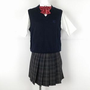 1円 ベスト ミニスカート リボン 上下4点セット 夏物 女子 学生服 中学 高校 紺 制服 中古 ランクB NA0706