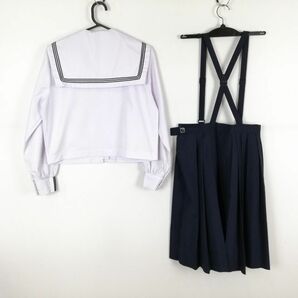 1円 セーラー服 スカート ネクタイ 上下3点セット 中間服 青3本線 女子 学生服 静岡浜北北部中学 白 制服 中古 ランクC NA0961の画像2