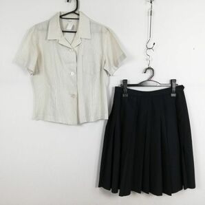 1円 ブラウス スカート 上下2点セット LL 大きいサイズ 夏物 女子 学生服 宮崎西高校 グレー 制服 中古 ランクB EY3227の画像1