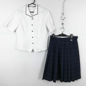 1円 ブラウス チェックスカート 上下2点セット LL 大きいサイズ 富士ヨット 夏物 女子 学生服 福岡青豊高校 白 中古 ランクC EY3568の画像1