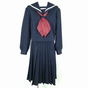 1円 セーラー服 スカーフ スカート 上下3点セット 165A 大きいサイズ 冬物 白1本線 女子 学生服 中学 高校 紺 制服 中古 ランクC NA0943