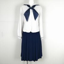 1円 セーラー服 スカート スカーフ 上下3点セット L トンボ 中間服 柄1本線 女子 学生服 鹿児島時任学園樟南高校 白 中古 ランクC NA1117_画像1