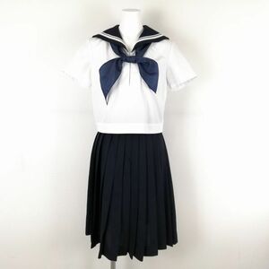 1円 セーラー服 スカート スカーフ 上下3点セット カンコー 夏物 白2本線 女子 学生服 中学 高校 白 制服 中古 ランクC NA0150