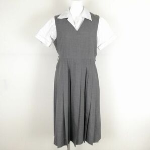 1円 ジャンパースカート バスト92 ウエスト78 夏物 女子 学生服 中学 高校 グレー 制服 中古 ランクC NA0756の画像1