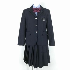 1円 ブレザー スカート リボン 上下4点セット 大きいサイズ ELLE 冬物 女子 学生服 大阪金光藤蔭高校 紺 制服 中古 ランクB NA1509の画像1