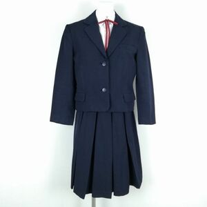 1円 ブレザー スカート 紐タイ 上下4点セット 冬物 女子 学生服 中学 高校 紺 制服 中古 ランクC NA0460