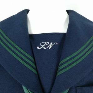 1円 セーラー服 スカート スカーフ 上下3点セット 160A 冬物 緑3本線 女子 学生服 兵庫飾磨西中学 紺 制服 中古 ランクC NA1291の画像6