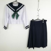 1円 セーラー服 スカート スカーフ 上下3点セット 中間服 白3本線 女子 学生服 静岡浅羽中学 白 制服 中古 ランクC NA0831_画像1