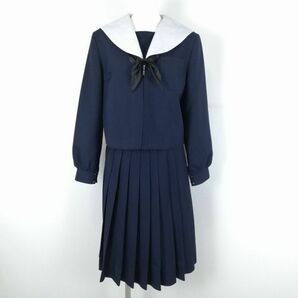 1円 セーラー服 スカート リボン 上下3点セット 165A 冬物 女子 学生服 中学 高校 紺 ヒロミチナカノ 制服 中古 ランクC NA1216の画像1