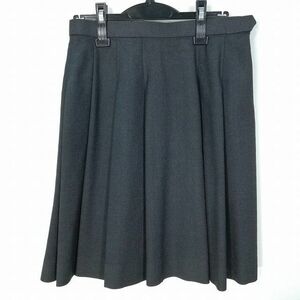 1円 スクールスカート 冬物 w69-丈55 グレー 中学 高校 プリーツ 学生服 制服 女子 中古 HK6361