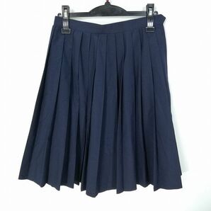 1円 スクールスカート 夏物 w63-丈56 紺 中学 高校 プリーツ 学生服 制服 女子 中古 HK6389の画像1