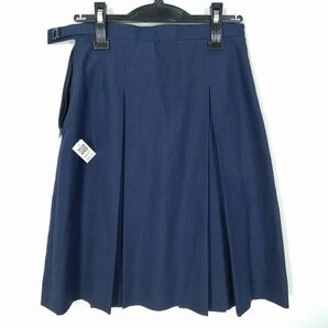 1円 スクールスカート 冬物 w66-丈56 紺 中学 高校 プリーツ 学生服 制服 女子 中古 HK6373の画像2