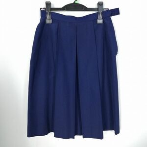 1円 スクールスカート 夏物 w66-丈60 紺 中学 高校 プリーツ 学生服 制服 女子 中古 HK6629