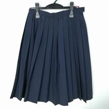 1円 スクールスカート 夏物 w63-丈63 紺 中学 高校 プリーツ 学生服 制服 女子 中古 HK6387_画像1