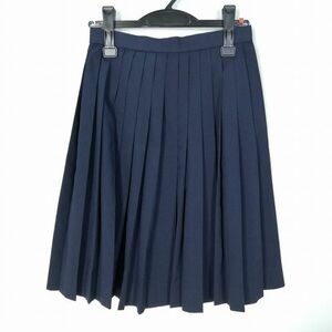 1円 スクールスカート 夏物 w60-丈57 紺 中学 高校 プリーツ 学生服 制服 女子 中古 HK6390