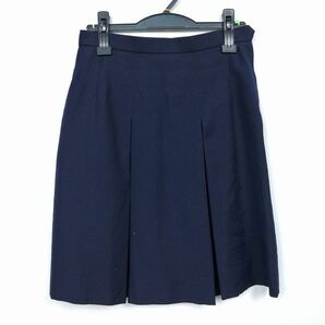 1円 スクールスカート 夏物 w66-丈51 紺 中学 高校 プリーツ 学生服 制服 女子 中古 HK6655の画像1