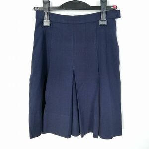 1円 スクールスカート 冬物 w63-丈49 紺 中学 高校 プリーツ 学生服 制服 女子 中古 HK6341