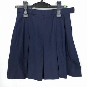 1円 スクールスカート 夏物 w66-丈43 紺 中学 高校 ミニ丈 プリーツ 学生服 制服 女子 中古 HK6611