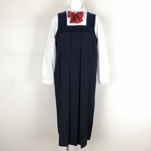 1円 ジャンパースカート リボン バスト92 夏物 女子 学生服 中学 高校 紺 制服 中古 ランクC NA0936の画像1