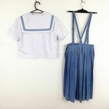 1円 セーラー服 スカート スカーフ 上下3点セット 夏物 青3本線 女子 学生服 高知南高校 白 制服 中古 ランクC NA1189_画像2