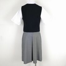 1円 ベスト チェックスカート 紐タイ 上下4点セット 冬物 女子 学生服 中学 高校 紺 制服 中古 ランクB NA1049_画像2