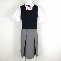 1円 ベスト チェックスカート 紐タイ 上下4点セット 冬物 女子 学生服 中学 高校 紺 制服 中古 ランクB NA1049_画像1