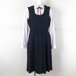 1円 ジャンパースカート 紐タイ バスト88 ウエスト74 冬物 女子 学生服 中学 高校 紺 制服 中古 ランクC NA0768