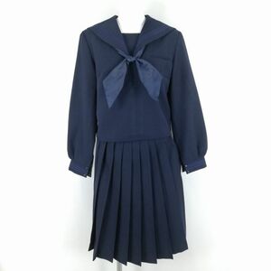 1円 セーラー服 スカート スカーフ 上下3点セット カンコー 冬物 青3本線 女子 学生服 中学 高校 紺 制服 中古 ランクC NA1470