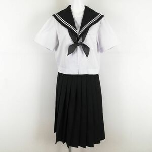 1円 セーラー服 スカート スカーフ 上下3点セット 大きいサイズ 富士ヨット 夏物 白2本線 女子 愛知県作手中学 白 中古 ランクC NA1429