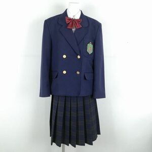 1円 ブレザー チェックスカート リボン 上下4点セット 指定 170A 大きいサイズ 冬物 女子 学生服 兵庫安倉中学 紺 中古 ランクC NA1942