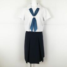 1円 セーラー服 スカート スカーフ 上下3点セット 夏物 女子 学生服 佐賀北高校 白 制服 中古 ランクC NA1214_画像1