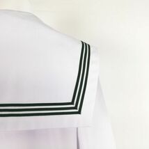 1円 セーラー服 スカート スカーフ 上下3点セット 中間服 緑3本線 女子 学生服 中学 高校 白 制服 中古 ランクC NA1192_画像3