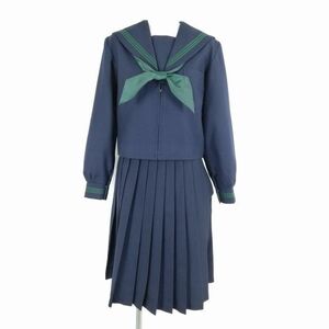 1 jpy sailor suit skirt scarf top and bottom 3 point set 160 winter thing green 3ps.@ line woman school uniform middle . high school navy blue uniform used rank C NA1229
