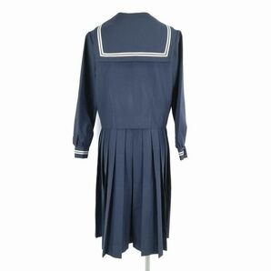 1円 セーラー服 ジャンパースカート スカーフ 上下3点セット 指定 冬物 白2本線 女子 学生服 中学 高校 紺 制服 中古 ランクC NA1231の画像2