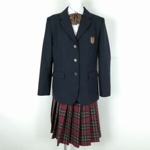 1円 ブレザー チェックスカート リボン 上下4点セット LL 大きいサイズ 冬物 女子 学生服 大阪守口東高校 紺 制服 中古 ランクC NA1828