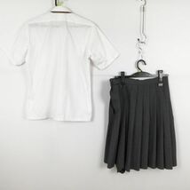 1円 ブラウス スカート 紐タイ 上下3点セット 165A 大きいサイズ 夏物 女子 学生服 中学 高校 白 制服 中古 ランク:C EY4718_画像2